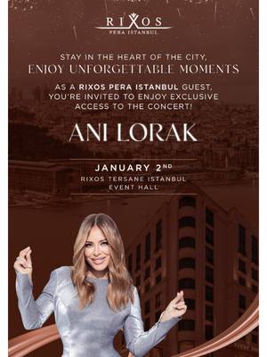 Rixos Pera Istanbul promo poster featuring singer Ani Lorak for an exclusive concert on January 2nd